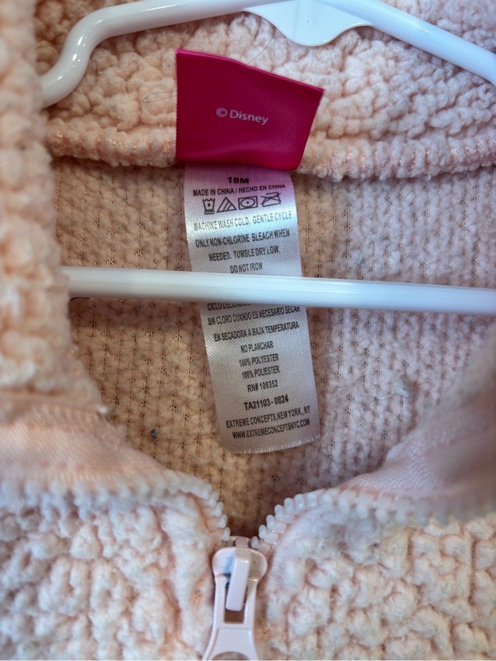 Disney Minnie Mouse Embroidered Fleece Quarter Zip Pullover Blush Pink 18M - Picture 3 of 5